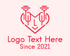 Jazz Bar - Red Trumpet Heart Letter logo design