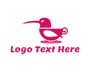Pink Bird - Hummingbird Cup Cafe logo design