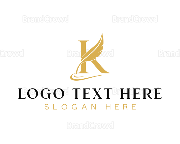 Feather Quill Writer Letter K Logo