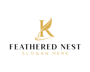 Feather Quill Writer Letter K Logo