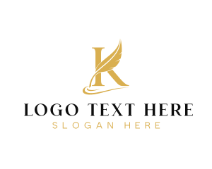 Feather Quill Writer Letter K Logo