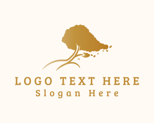Metallic - Gold Windblown Tree logo design