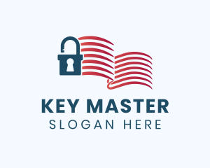 Unlock - Blue Padlock Stripes logo design