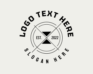 Text - Crossline Hourglass Badge logo design