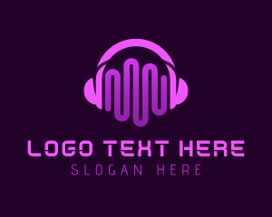 Disc Jocky - Purple Headphone Sound Waves logo design