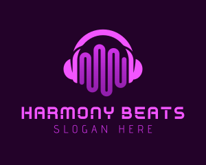 Soundtrack - Purple Headphone Sound Waves logo design