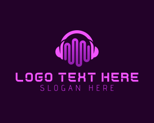 Sound Waves - Purple Headphone Sound Waves logo design