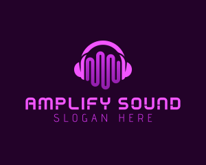 Purple Headphone Sound Waves logo design