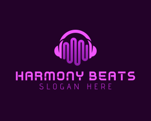 Purple Headphone Sound Waves logo design