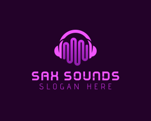 Purple Headphone Sound Waves logo design