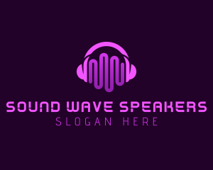 Purple Headphone Sound Waves logo design