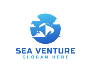 Blue Travel Boat logo design