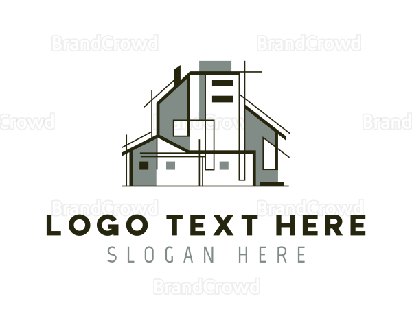 Real Estate House Blueprint Logo