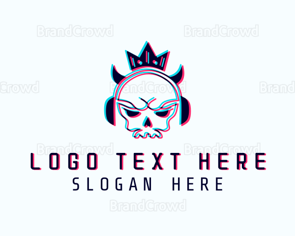 Glitch Skull Crown Logo