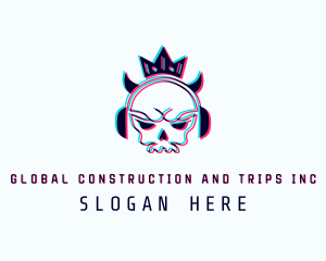 Glitch Skull Crown Logo