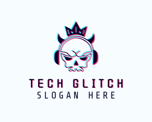 Glitch Skull Crown logo design