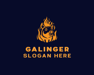 Pig Grilling Flame  Logo