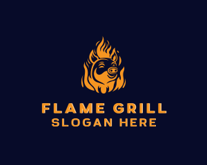 Grilling - Pig Grilling Flame logo design