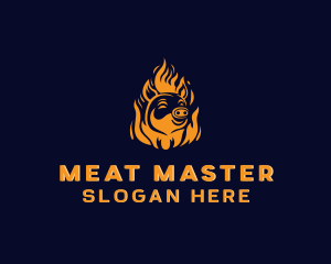 Pig Grilling Flame  logo design