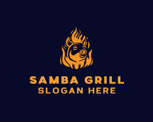 Pig Grilling Flame  logo design