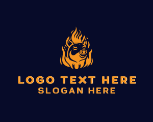 Steakhouse - Pig Grilling Flame logo design