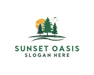 Pine Tree Sunset Forest logo design