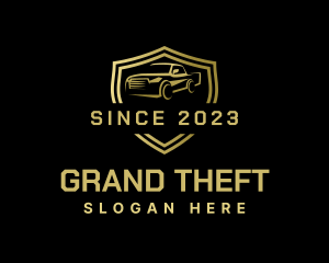 Auto Shop - Gold Pickup Truck Badge logo design