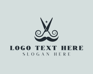 Metal Razor - Mustache Scissor Barber logo design