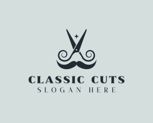 Mustache Scissor Barber logo design