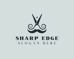 Mustache Scissor Barber logo design