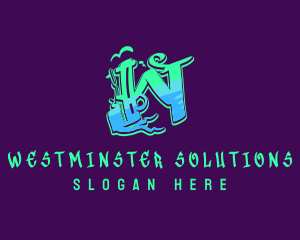 Neon Graffiti Art Letter W logo design