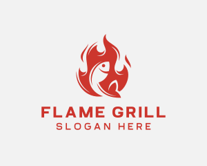 Fish Seafood Flame Grill  logo design