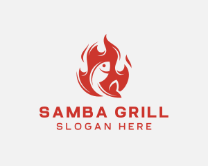 Fish Seafood Flame Grill  logo design