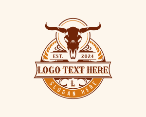 Vintage - Horn Bull Skull logo design