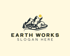 Excavation - Mountain Excavator Machinery logo design