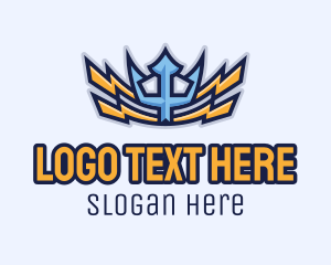 God - Trident Lightning Bolt Gaming logo design