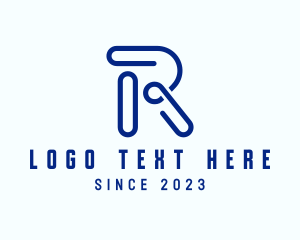 Blue - Office Clip Monoline Letter R logo design
