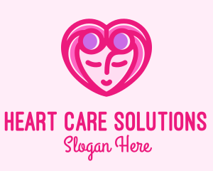 Pink Beautiful Woman Heart logo design