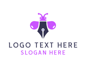 Pen - Purple Ink Bug logo design