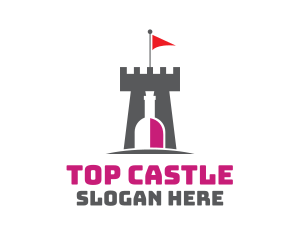 Wine Bottle Castle Flag Logo
