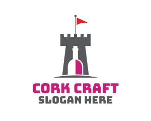 Cork - Wine Bottle Castle Flag logo design