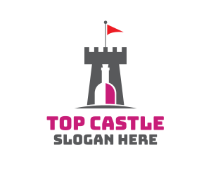 Wine Bottle Castle Flag logo design