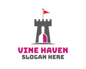 Wine Bottle Castle Flag logo design