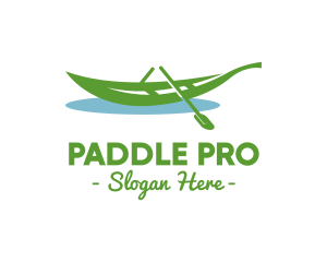 Kayaking - Leafy Rowboat Boat logo design