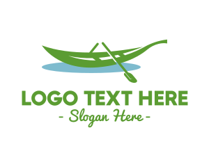 Kayaking - Leafy Rowboat Boat logo design