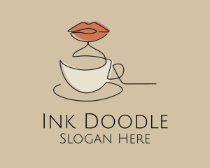 Lip Coffee Cup Scribble logo design