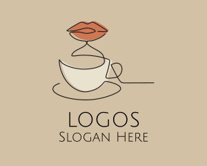 Teahouse - Lip Coffee Cup Scribble logo design