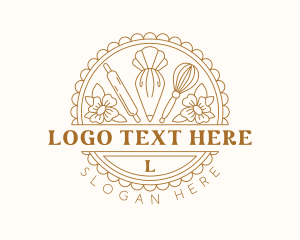 Rolling Pin - Flower Baking Confectionery logo design