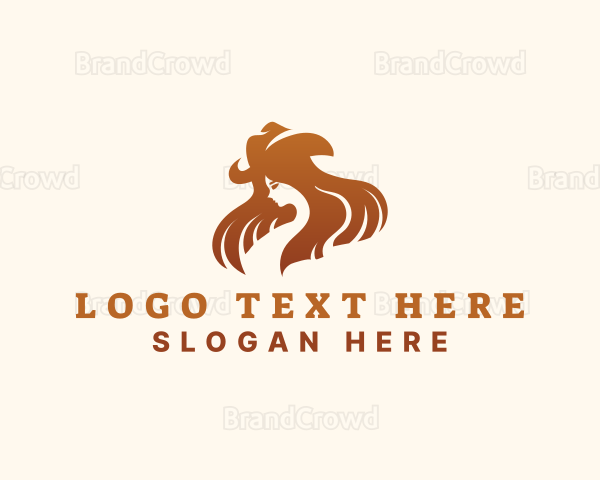 Cowboy Hat Lady Hair Logo