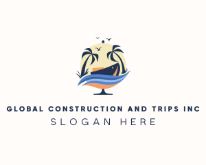 Tourist - Yacht Palm Tree Globe logo design